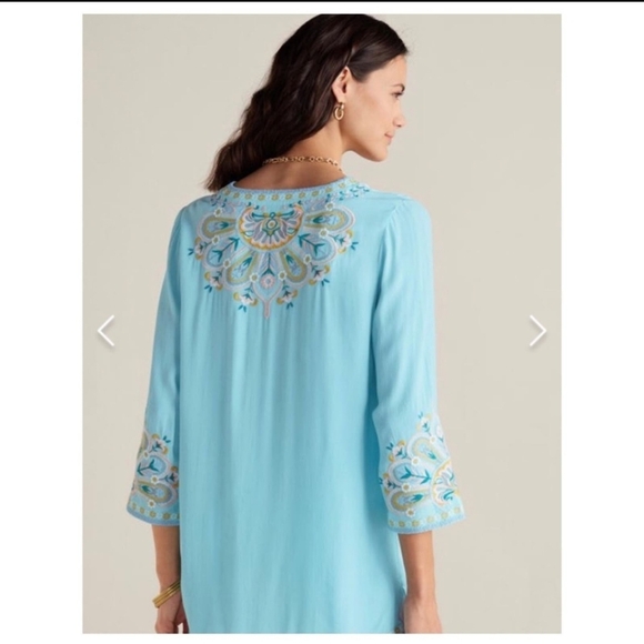 Soft Surroundings Turquoise River Island Embroidered Tunic - Picture 10 of 11